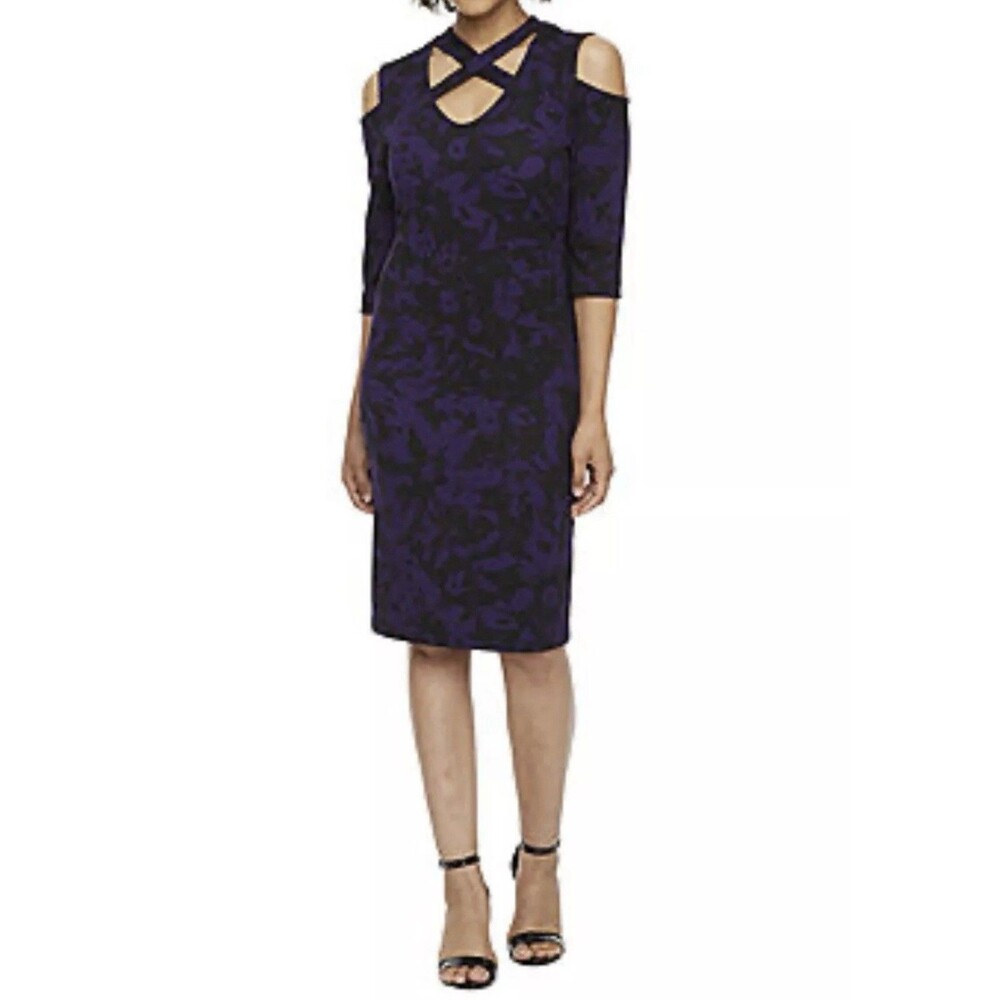 NWT Bold Elements Cut to Curve Dress Camilla Print Purple Black medium M $68